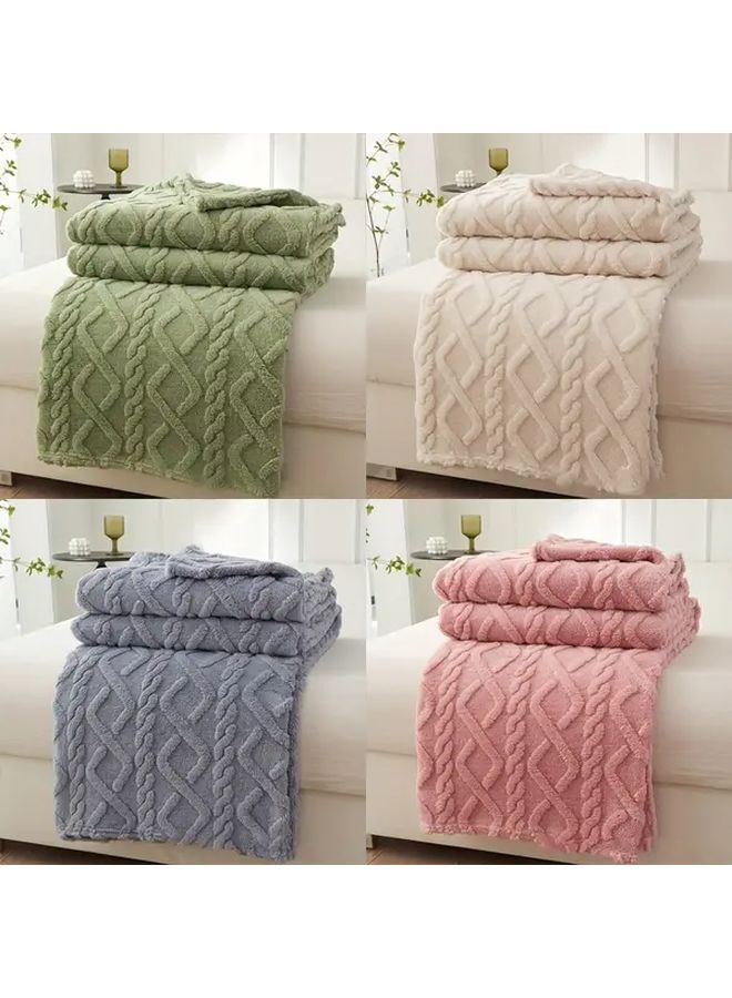 Khaki Ultra Soft Lamb Fleece Throw Blanket Thick Warm Plush 3D Design For Bed Couch Travel - Image 2